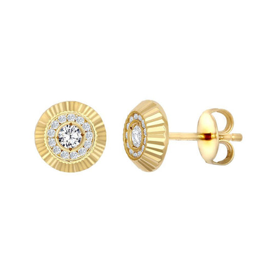 9ct Gold CZ Fluted Bezel Sunburst Stud Earrings, 8mm - JES347