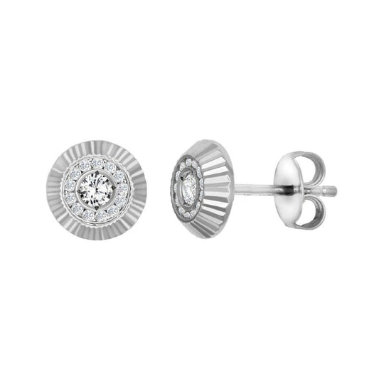 9ct White Gold CZ Fluted Bezel Stud Earrings, 8mm - JES349