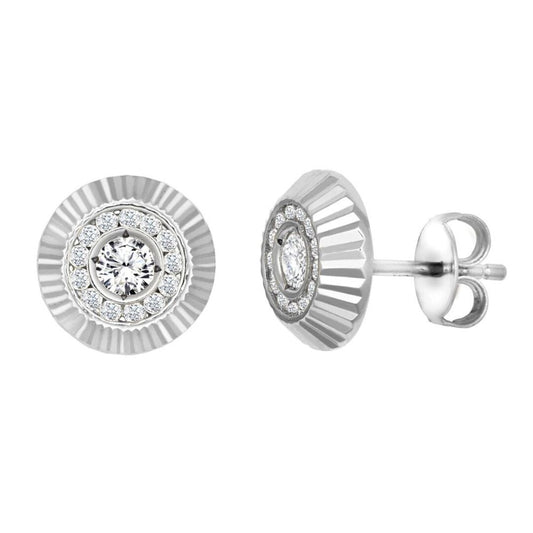 9ct White Gold CZ Fluted Bezel Stud Earrings, 10mm - JES350