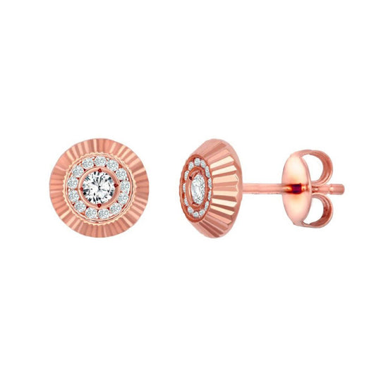 9ct Rose Gold CZ Fluted Bezel Sunburst Stud Earrings, 8mm - JES351