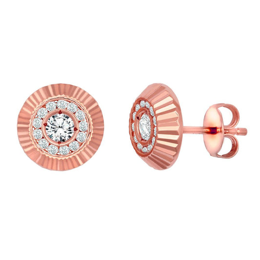 9ct Rose Gold CZ Fluted Bezel Sunburst Stud Earrings, 10mm - JES352