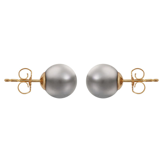 9ct Gold Grey Akoya Cultured Pearl Full Moon Stud Earrings 8mm - JES362