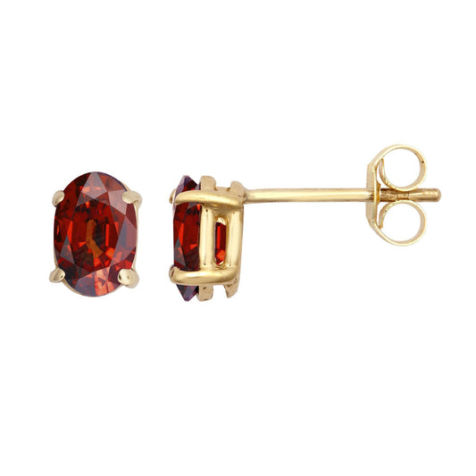 9ct Gold Wine Oval Garnet 4 Claw Stud Earrings, 6x4mm 1 Carat - JES372