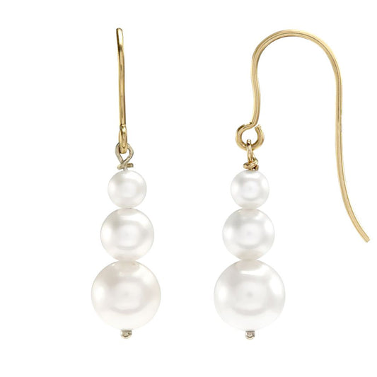 9ct Gold Pearl Snowman Trilogy Easy Hook Drop Earrings 7mm, 30mm - JES375