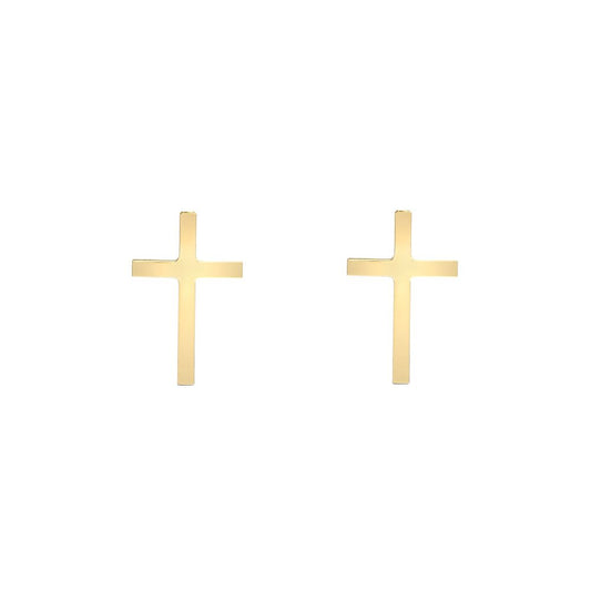 Ladies 9ct Gold Plain Polished Mini Religious Cross Stud Earrings - JES378