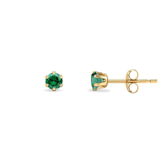 9ct Gold Emerald-Green CZ Solitaire Stud Earrings, 3mm ⅕ Carat - JES388