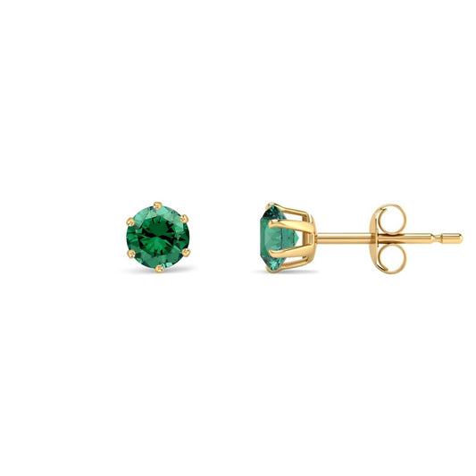 9ct Gold Emerald-Green CZ Solitaire Stud Earrings, 4mm ½ Carat - JES389