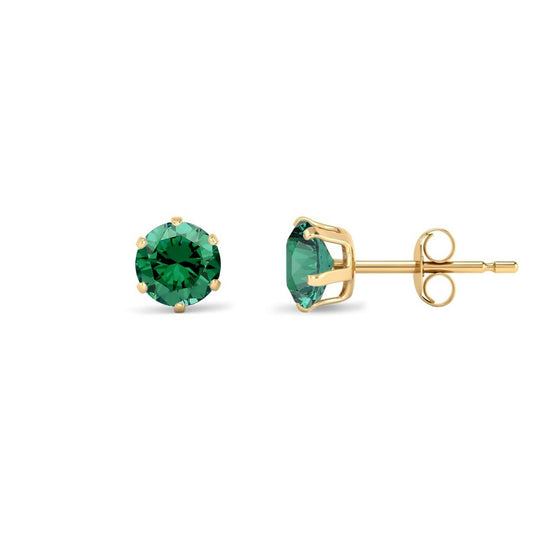 9ct Gold Emerald-Green CZ Solitaire Stud Earrings, 5mm 1 Carat - JES390