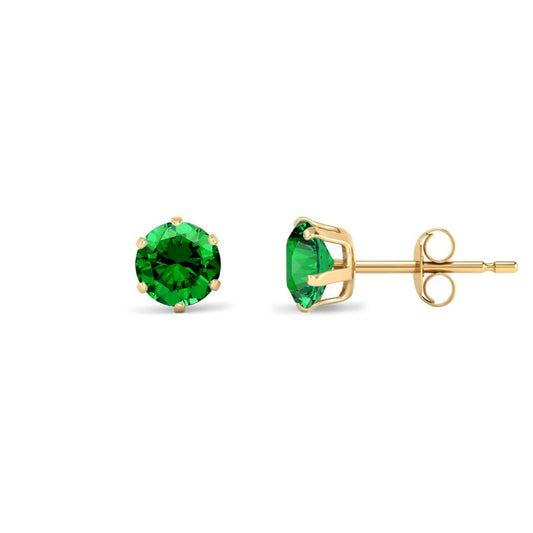 9ct Gold Emerald-Green CZ Solitaire Stud Earrings, 5mm 1 Carat - JES390