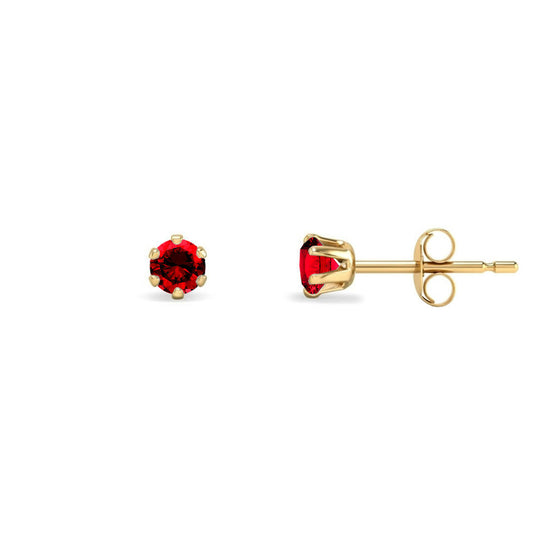 9ct Gold Red CZ Solitaire Stud Earrings, 3mm ⅕ Carat - JES394