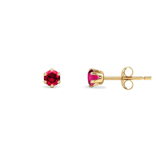 9ct Gold Ruby-Red CZ Solitaire Stud Earrings, 3mm ⅕ Carat - JES397