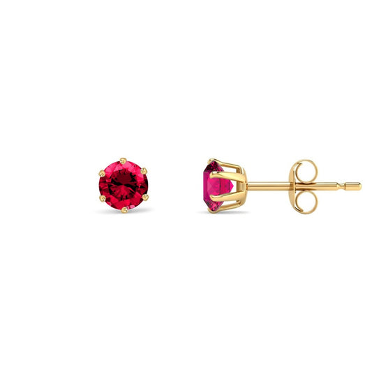 9ct Gold Ruby-Red CZ Solitaire Stud Earrings, 4mm ½ Carat - JES398