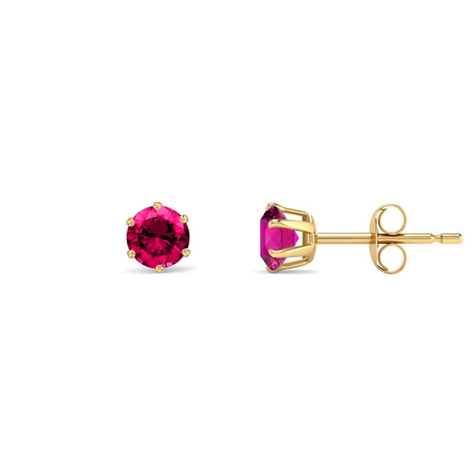 9ct Gold Ruby-Red CZ Solitaire Stud Earrings, 4mm ½ Carat - JES398