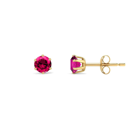 9ct Gold Ruby-Red CZ Solitaire Stud Earrings, 4mm ½ Carat - JES398