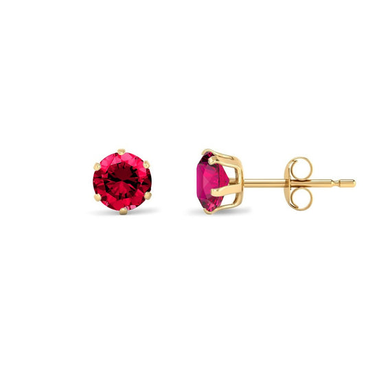 9ct Gold Ruby-Red CZ Solitaire Stud Earrings, 5mm 1 Carat - JES399