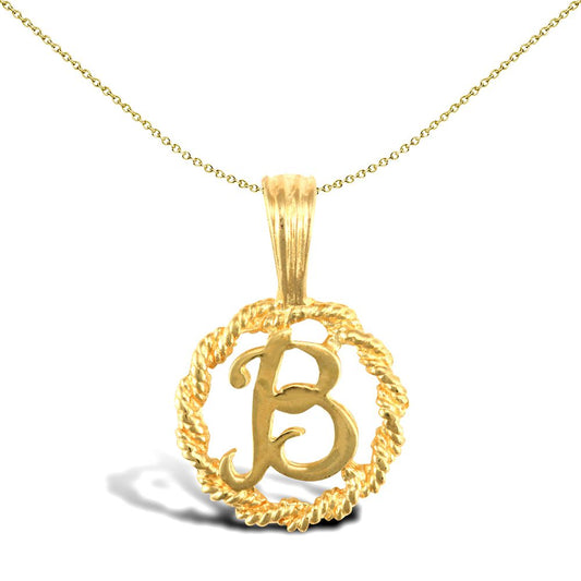 Solid 9ct Gold Rope Identity Initial Charm Pendant Letter B - JIN001-B