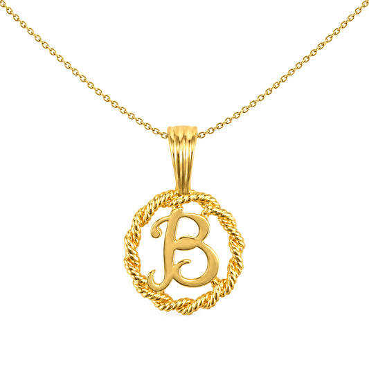 Solid 9ct Gold Rope Identity Initial Charm Pendant Letter B - JIN001-B