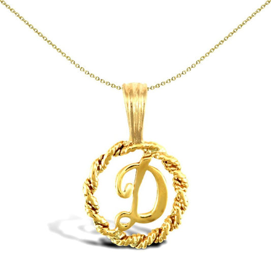 Solid 9ct Gold Rope Identity Initial Charm Pendant Letter D - JIN001-D