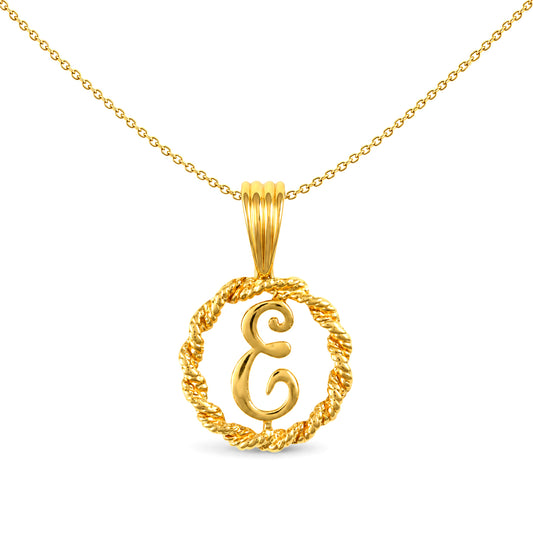Solid 9ct Gold Rope Identity Initial Charm Pendant Letter E - JIN001-E