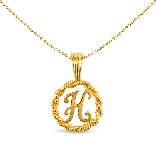 Solid 9ct Gold Rope Identity Initial Charm Pendant Letter H - JIN001-H