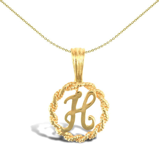 Solid 9ct Gold Rope Identity Initial Charm Pendant Letter H - JIN001-H