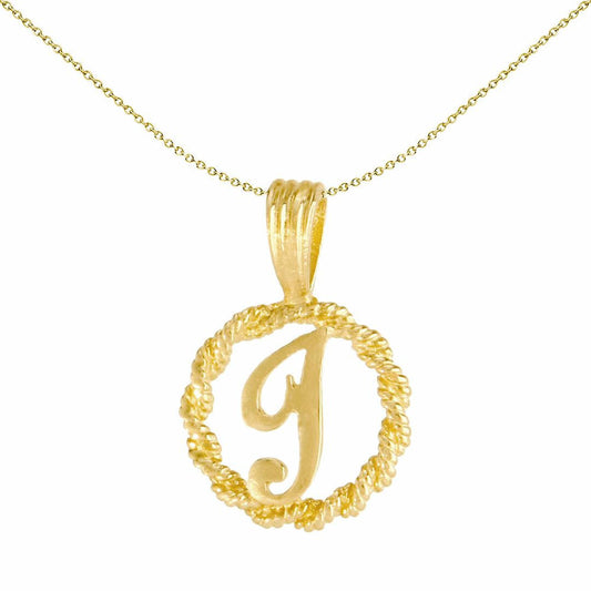 Solid 9ct Gold Rope Identity Initial Charm Pendant Letter I - JIN001-I