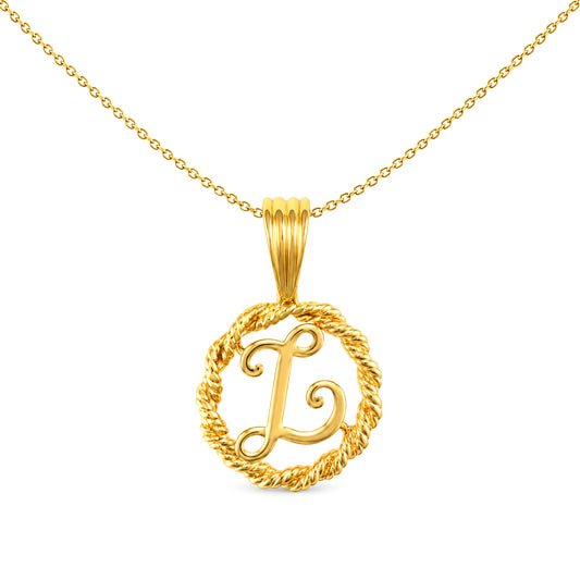 Solid 9ct Gold Rope Identity Initial Charm Pendant Letter L - JIN001-L