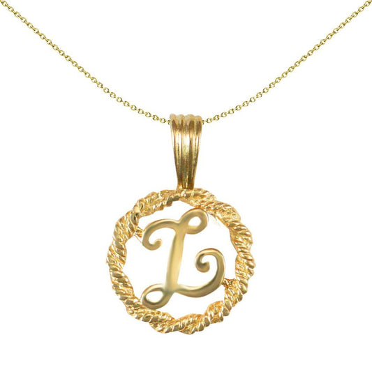 Solid 9ct Gold Rope Identity Initial Charm Pendant Letter L - JIN001-L