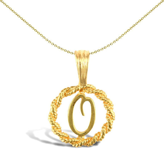 Solid 9ct Gold Rope Identity Initial Charm Pendant Letter O - JIN001-O