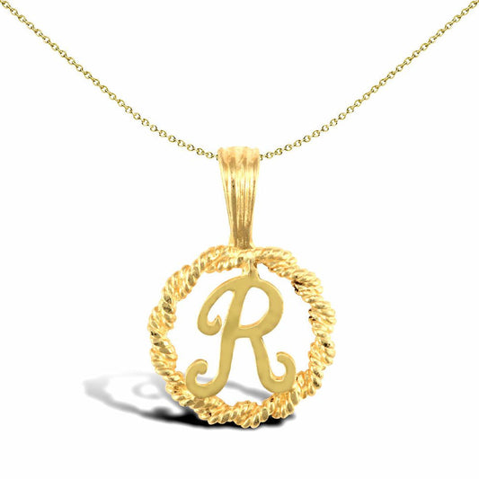 Solid 9ct Gold Rope Identity Initial Charm Pendant Letter R - JIN001-R