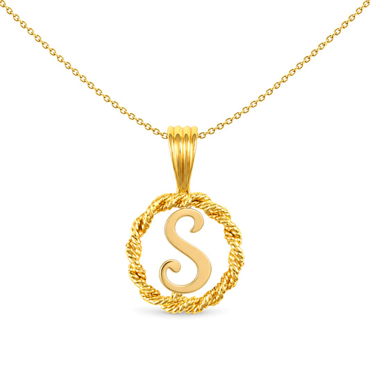 Solid 9ct Gold Rope Identity Initial Charm Pendant Letter S - JIN001-S
