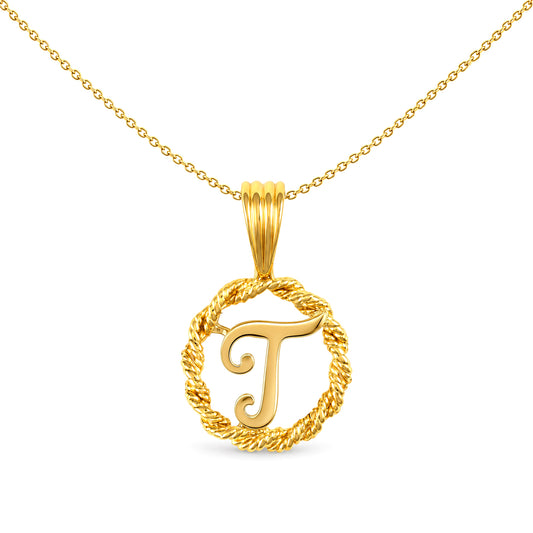 Solid 9ct Gold Rope Identity Initial Charm Pendant Letter T - JIN001-T