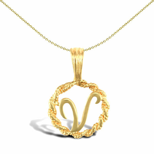 Solid 9ct Gold Rope Identity Initial Charm Pendant Letter V - JIN001-V