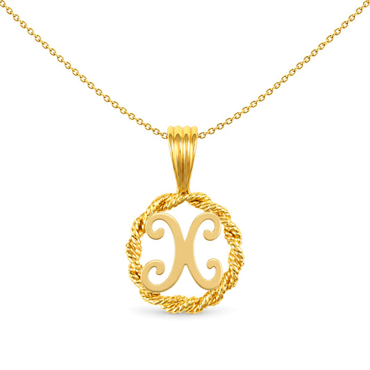 Solid 9ct Gold Rope Identity Initial Charm Pendant Letter X - JIN001-X