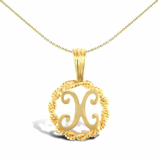 Solid 9ct Gold Rope Identity Initial Charm Pendant Letter X - JIN001-X