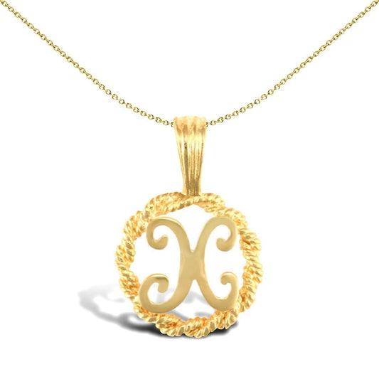 Solid 9ct Gold Rope Identity Initial Charm Pendant Letter X - JIN001-X