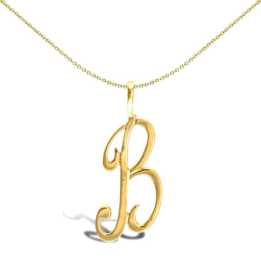 Solid 9ct Gold Script Identity Initial Pendant Letter B - JIN002-B