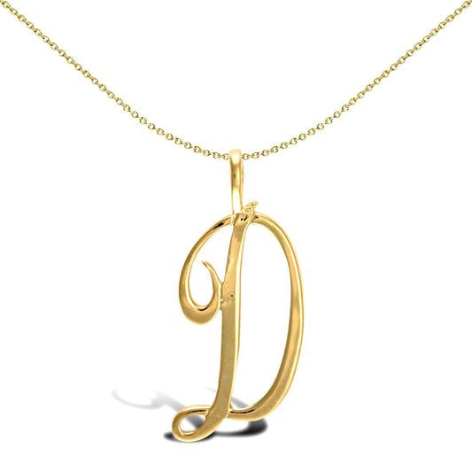 Solid 9ct Gold Script Identity Initial Pendant Letter D - JIN002-D