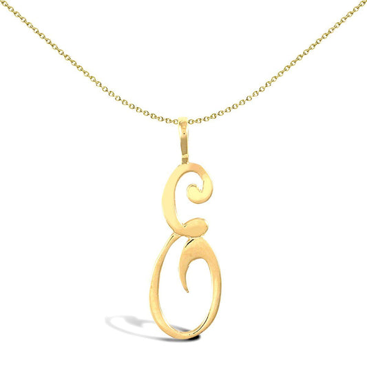 Solid 9ct Gold Script Identity Initial Pendant Letter E - JIN002-E