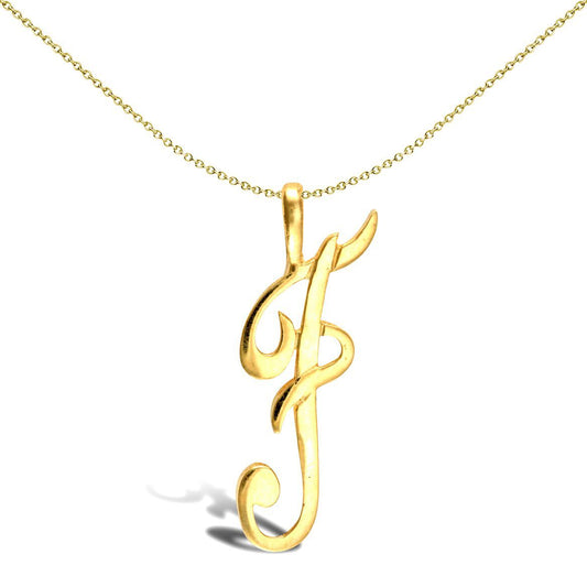 Solid 9ct Gold Script Identity Initial Pendant Letter F - JIN002-F