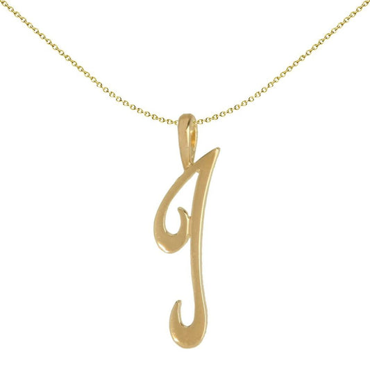 Solid 9ct Gold Script Identity Initial Pendant Letter I - JIN002-I