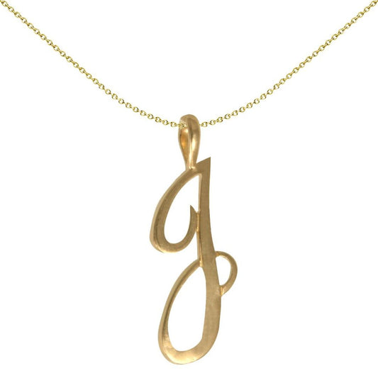 Solid 9ct Gold Script Identity Initial Pendant Letter J - JIN002-J