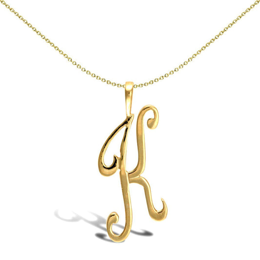 Solid 9ct Gold Script Identity Initial Pendant Letter K - JIN002-K