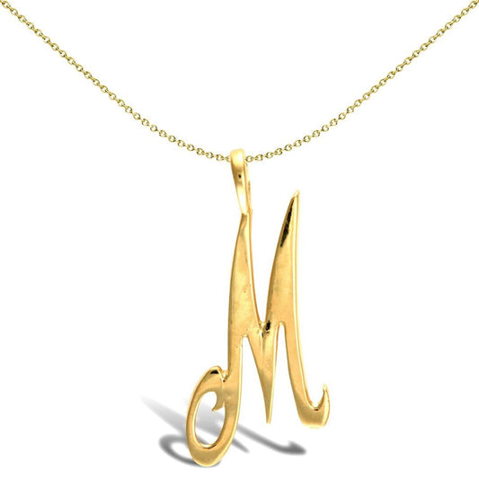 Solid 9ct Gold Script Identity Initial Pendant Letter M - JIN002-M