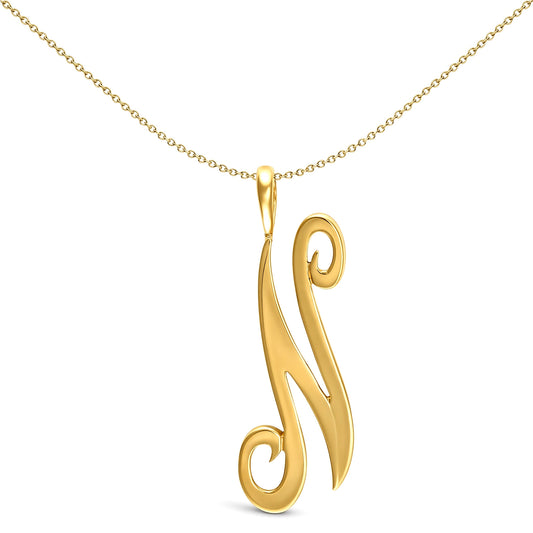 Solid 9ct Gold Script Identity Initial Pendant Letter N - JIN002-N