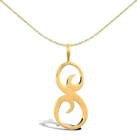 Solid 9ct Gold Script Identity Initial Pendant Letter S - JIN002-S