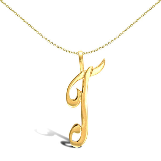 Solid 9ct Gold Script Identity Initial Pendant Letter T - JIN002-T