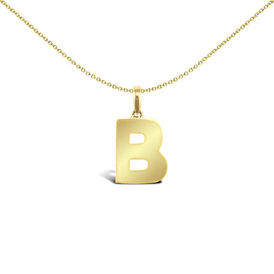 9ct Gold Polished Block Identity Initial Charm Pendant Letter B - JIN018-B
