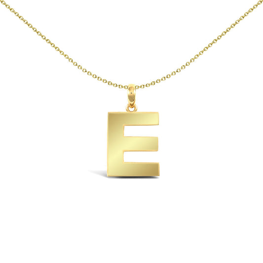 9ct Gold Polished Block Identity Initial Charm Pendant Letter E - JIN018-E