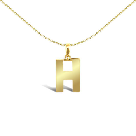 9ct Gold Polished Block Identity Initial Charm Pendant Letter H - JIN018-H